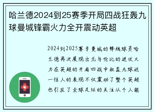 哈兰德2024到25赛季开局四战狂轰九球曼城锋霸火力全开震动英超